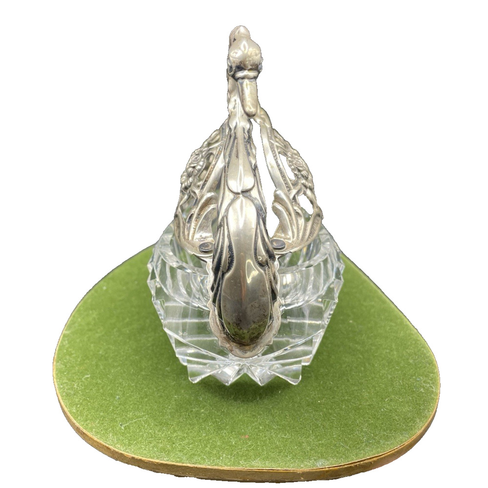 German 835 Silver Swan Albo Cut Glass Salt Cellar Signed - Picture 8 of 13